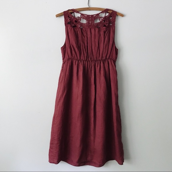 Max Studio 100% Linen Burgundy Crochet Dress - M - Picture 2 of 4